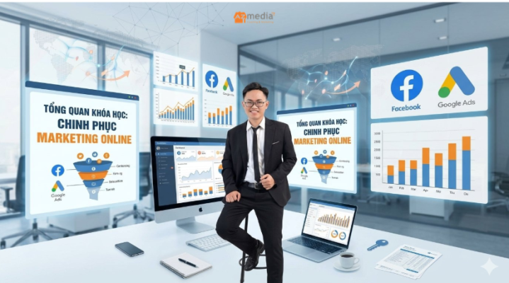 Khóa học Marketing Online tại AZ Media giúp bạn tiếp cận kiến thức Facebook Ads, Google Ads, SEO Website và Marketing đa kênh. Tìm hiểu lộ trình học thực hành và đăng ký tư vấn ngay!
